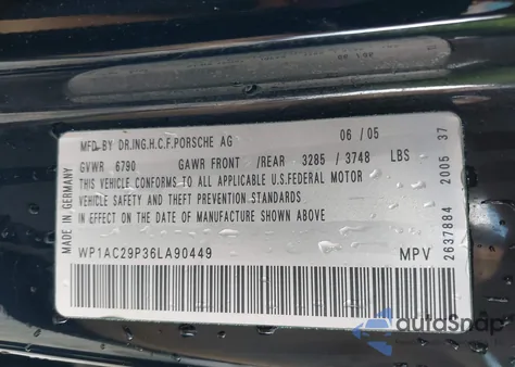 2006 Porsche Cayenne Turbo/Turbo S from USA, damaged, VIN WP1AC29P36LA90449